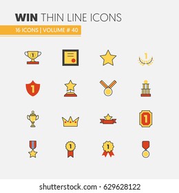 Awards and Trophy Linear Thin Line Vector Icons with Cup Medal Prize