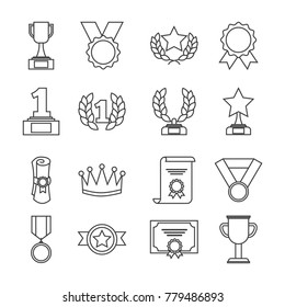 awards trophy medals and winning ribbon success icons symbols