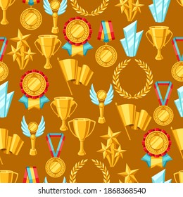 Awards and trophy seamless pattern. Reward items for sports or corporate competitions.