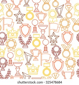 Awards and trophy sport or business line icons seamless pattern.