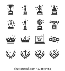 Awards and Trophy vector illustration icon set. Included the icons as winner, reward, certificate, plate, prize, honor and more.