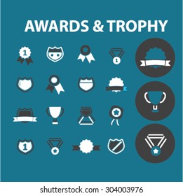 awards, trophy, victory, emblem flat isolated icons, signs, illustrations set, vector for web, application
