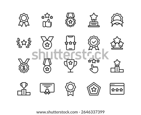 Awards Vector Icon Set | Adjustable Line Weight | Trophy, certificate, podium, ranking, ribbon, badge, achievement, quality, prize, star, reward icons