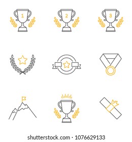Awards vector icons set, outline style. Editable stroke