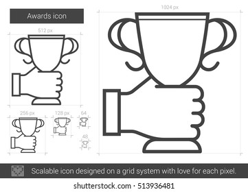 Awards vector line icon isolated on white background. Awards line icon for infographic, website or app. Scalable icon designed on a grid system.