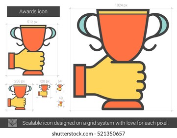 Prêmios ícone de linha de vetor isolado no fundo branco. Ícone de linha de prêmios para infográfico, site ou aplicativo. Ícone escalável projetado em um sistema de grade.
