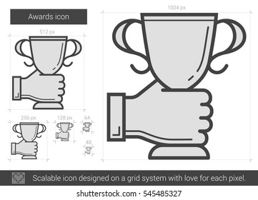 Awards vector line icon isolated on white background. Awards line icon for infographic, website or app. Scalable icon designed on a grid system.
