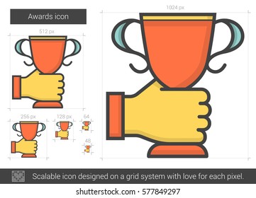 Icono de línea vectorial de premios aislado en fondo blanco. Icono de línea de premios para infografía, sitio web o aplicación. Icono escalable diseñado en un sistema de cuadrícula.