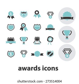 awards, victory, trophy isolated icons, signs, illustrations website, internet mobile design concept set, vector