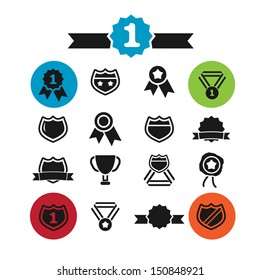 awards, victory, winner icons, signs set, vector