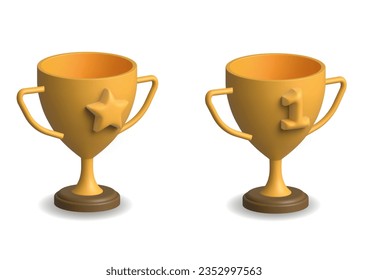Prämiert Web-Icons im 3D-Stil. Gewinner, Medaille, Trophäe, Server, Belohnung, Zertifikat, Sammlung. 3D-Vektorgrafik.
