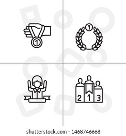 Awards, winning, victory, trophy and rewards outline lineal icon set EPS 10 vector, transparent background.