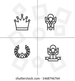 Awards, winning, victory, trophy and rewards outline lineal icon set EPS 10 vector, transparent background.