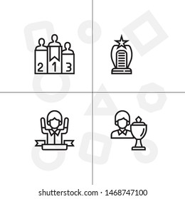 Awards, winning, victory, trophy and rewards outline lineal icon set EPS 10 vector, transparent background.