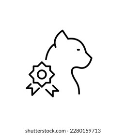 Award-winning cat. Cat profile with prize. Pixel perfect, editable stroke icon