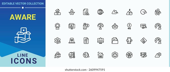 Aware icon. Contains such icons as alert, exclamation, attention, alarm, danger and more. Alerts And Warning icon set. Vector icons collection. Pixel perfect. Editable vector.