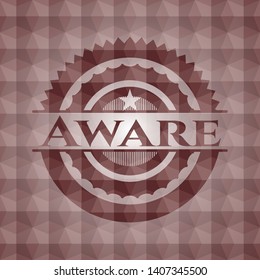 Aware red seamless emblem or badge with geometric pattern background.