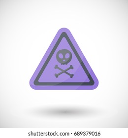 Aware sign vector flat icon, Flat design of danger alert triangle symbol with skull and crossbones isolated on the white background, cute vector illustration with reflection