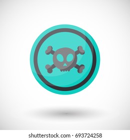 Aware sign vector flat icon, Flat design of danger alert round symbol with skull and crossbones isolated on the white background, cute vector illustration with reflection