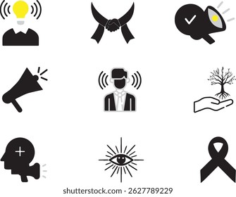 Awareness and Advocacy Icons – Mental Health, Communication, Environment and Social Support Symbols.