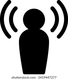 Awareness or Attention Information Symbol Sign Flat Black Icon with Man Person Figure and Signals. Vector Image.