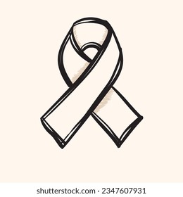 Awareness band icon in doodle sketch lines. Aids HIV breast cancer healthcare medical