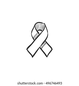 Awareness Band Icon In Doodle Sketch Lines. Aids HIV Breast Cancer Healthcare Medical