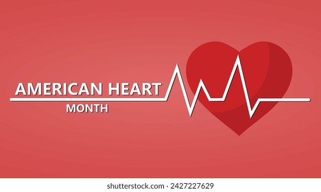 Awareness banner for American Heart Month with cardiogram