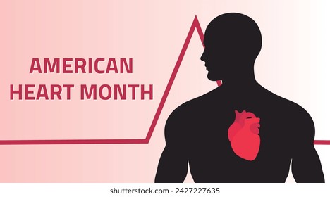 Awareness banner for American Heart Month with male silhouette