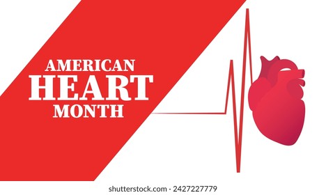 Awareness banner for American Heart Month with cardiogram