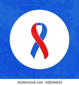 Awareness Blue and Red Ribbon. Congenital Heart Defects and Disease, Hypo plastic left heart Syndrome, Olser Weber Rendu, Isolated icon. Watercolor painted background