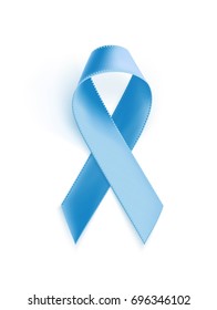 Awareness Blue Ribbon. Realistic Blue Ribbon, Prostate Awareness Symbol, Isolated On White Background. Vector Illustration