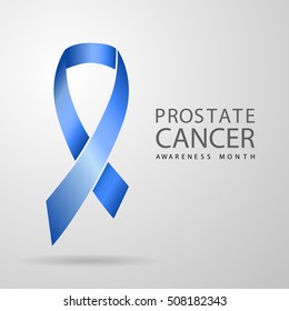 Awareness Blue Ribbon. World Prostate Cancer Day concept. Prostate cancer ribbon awareness. Blue ribbon - prostate cancer. Prostate male cancer blue ribbon with a butterfly. Vector Illustration