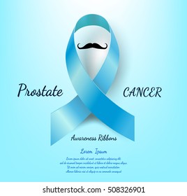 Awareness Blue Ribbon. World Prostate Cancer Day concept. Vector Illustration. Men healthcare concept on blue background