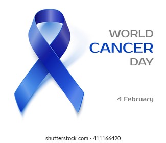 Awareness blue vector ribbon isolated on white background. World Cancer day background