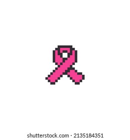 conciencia del cáncer de mama cinta rosa en el arte píxel concepto de trabajo voluntario, solidaridad de las mujeres y tratamiento de enfermedades graves. aislado en un entorno elegante. ilustración vectorial moderna de moda. 8 bits