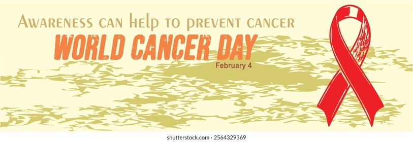 Awareness can help to prevent. World Cancer Day concept poster and banner. Cancer protection campaign awareness ribbon design for media and web.