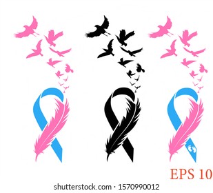 Awareness Cancer Ribbon Feather Birds Stock Vector (Royalty Free ...