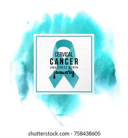 Awareness Cervical Cancer Screening Month Paper Emblem Over Watercolor Background.