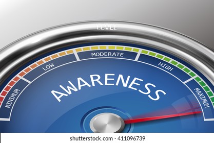 awareness conceptual 3d illustration meter indicator isolated on grey background