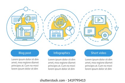 Awareness content vector infographic template. Business presentation design elements. Data visualization with three steps and options. Process timeline chart. Workflow layout with linear icons