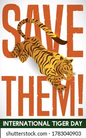 Awareness design with majestic tiger, promoting efforts to save this endangered species during International Tiger Day.
