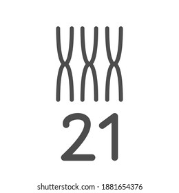 Awareness down syndrome month poster. Vector illustration. World down syndrome day solidarity concept. 21st of march. Three pairs of chromosomes. Number 21. EPS10