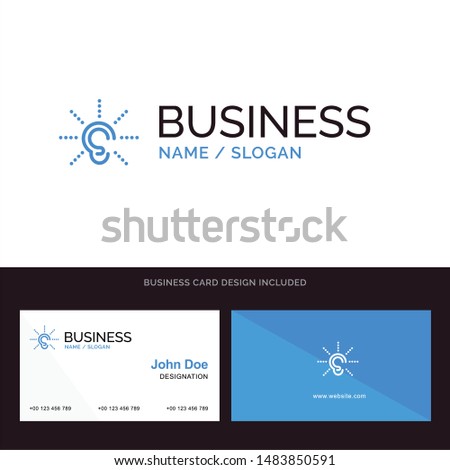 Awareness, Ear, Hear, Hearing, Listen Blue Business logo and Business Card Template. Front and Back Design