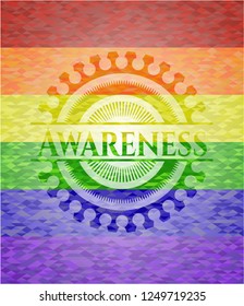 Awareness emblem on mosaic background with the colors of the LGBT flag