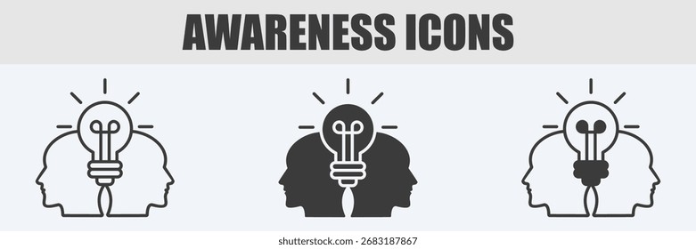 Awareness Icon Set Vector Illustration in Outline, Glyph, and Mixed
