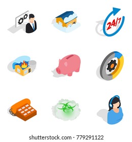 Awareness icons set. Isometric set of 9 awareness vector icons for web isolated on white background