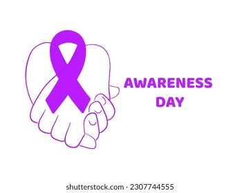 Awareness International Day. Ribbon and handshake. Hand drawn vector poster isolated on white background