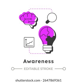 Awareness modern linear concept icon. Recognize need for change. Information about organizational shifts. ADKAR model. Flat outline elements connected with dotted lines. Creative visual. Easy to edit
