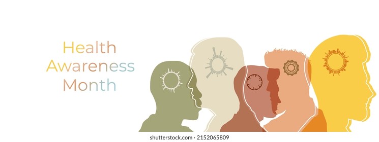 Awareness Month banner with colorful silhouette  mens.	